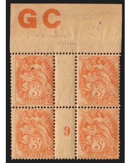 n°109, manchette GC et millésime 9, Blanc 3c orange, neuf ** sans charnière