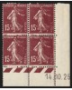 n°189, variété "POSTES effacée" bloc de quatre coin daté 1925, neufs * - TB