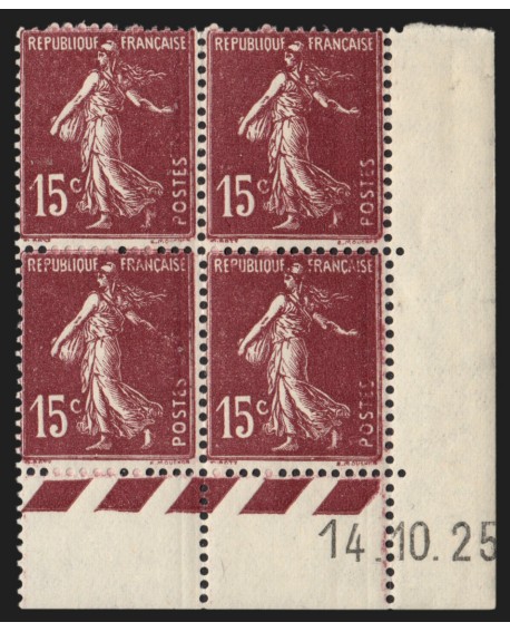 n°189, variété "POSTES effacée" bloc de quatre coin daté 1925, neufs * - TB