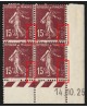 n°189, variété "POSTES effacée" bloc de quatre coin daté 1925, neufs * - TB