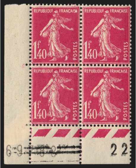 n°196, numéros de série barrés, Semeuse 1fr40 rose, neufs * avec charnière - TB