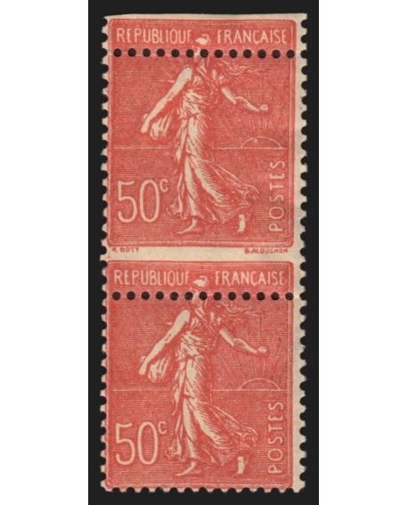 n°199t, variété "piquage à cheval" paire, Semeuse 50c rouge, neufs * - TB