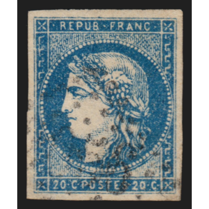 n°44A, Cérès Bordeaux, 20c bleu, Type I Report 1, oblitéré - TB D'ASPECT