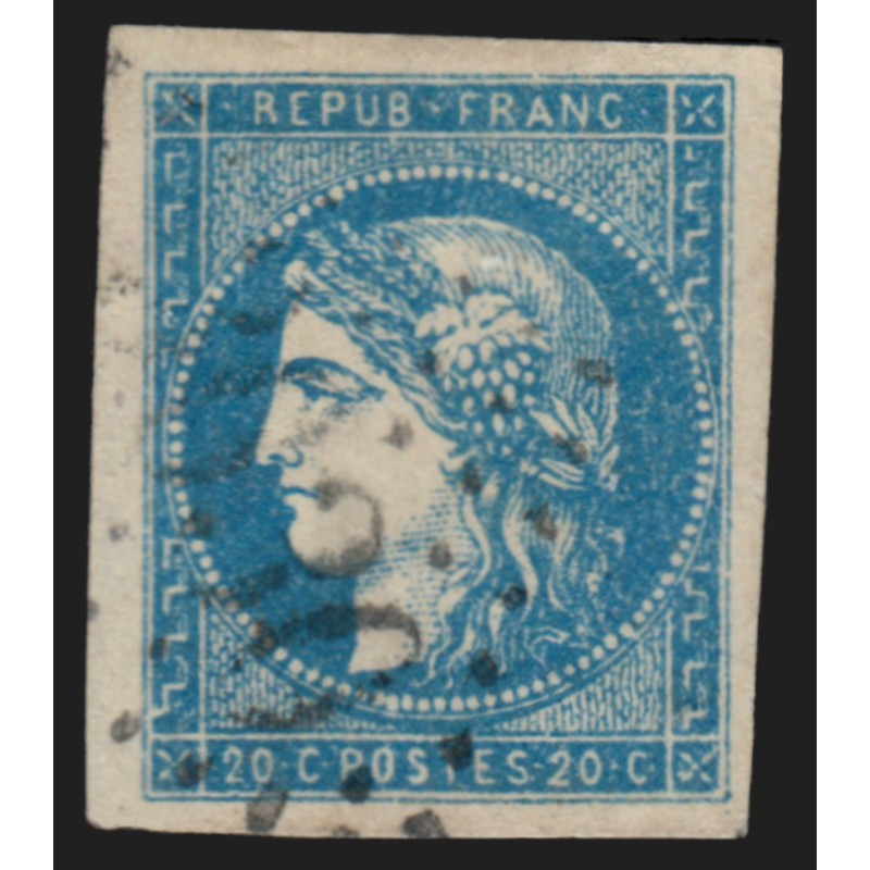 n°44B, Cérès Bordeaux, 20c bleu, Type I Report 2, oblitéré - TB D'ASPECT