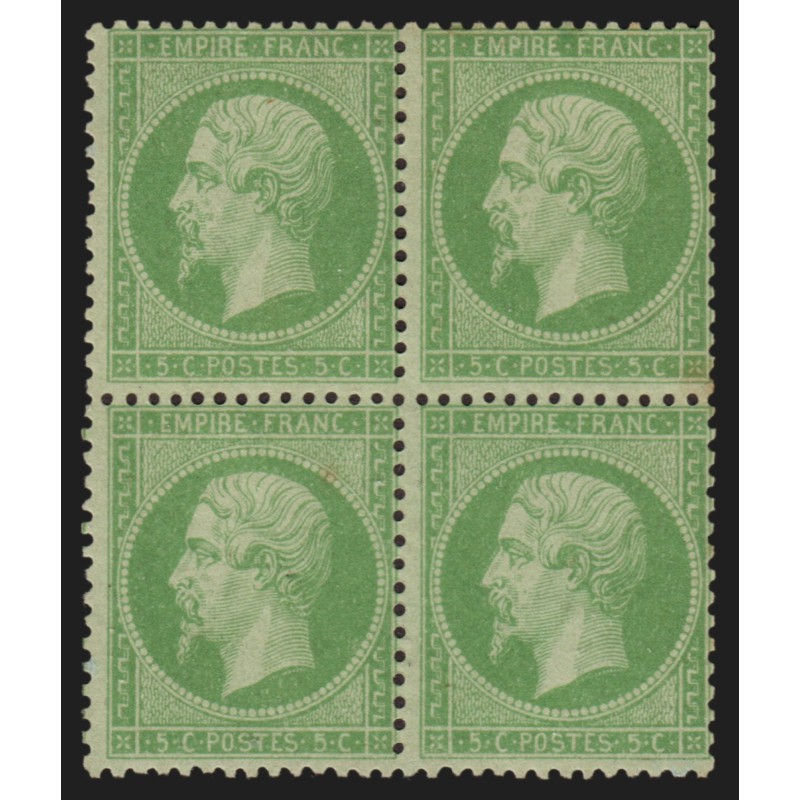 n°20, bloc de quatre, Napoléon 5c vert, neuf * signé JF.BRUN et ROUMET