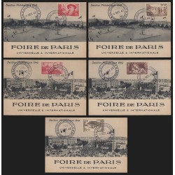 Lot de 5 cartes-postales oblitérées càd Salon de la Philatélie Paris 1942