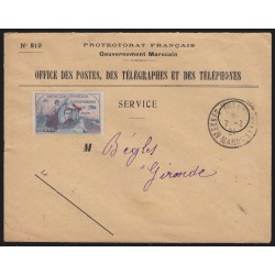 Etiquette Guynemer, lettre oblitérée MEKNES-VILLE Maroc 7/3/1921 pour Bègles