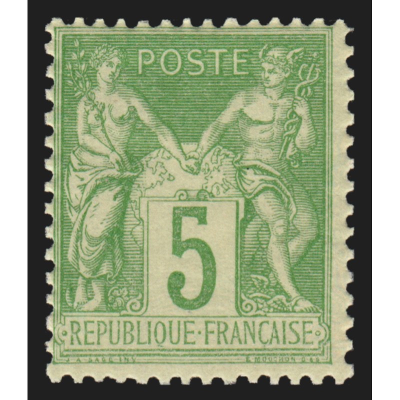 n°102, Sage 5c vert-jaune, Type I (N sous B), neuf ** sans charnière - TB