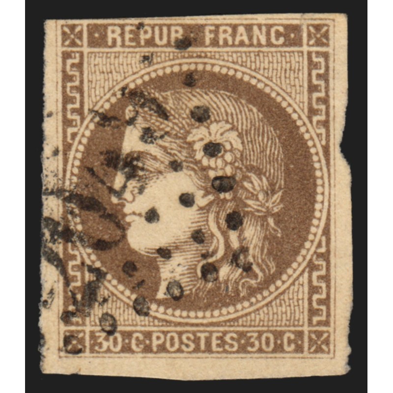 n°47e, variété "R relié", Cérès Bordeaux, 30c brun, oblitéré - B/TB