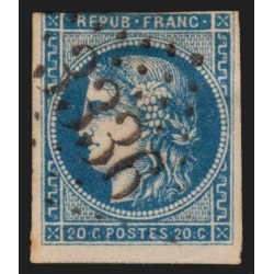 n°45A, Cérès Bordeaux, 20c bleu, Type II Report 1, oblitéré GC 3336 SAVENAY