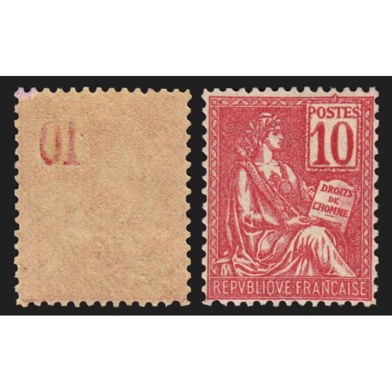 n°112, variété "impression recto-verso des chiffres", Mouchon 10c rose, neuf **