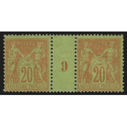 n°96 paire millésime 9, Sage 20c brique sur vert, neuf * avec charnière - TB