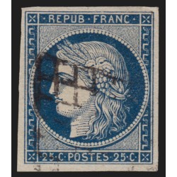 n°4, Cérès 1850, 25c bleu, oblitéré grille noire - TB