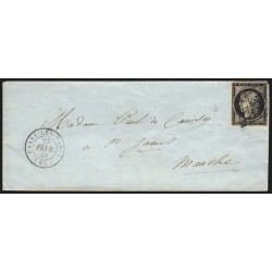 n°3, Cérès 20c noir, obli PASSY-LES-PARIS 27/FEVR./1849 lettre Saint-James - TB