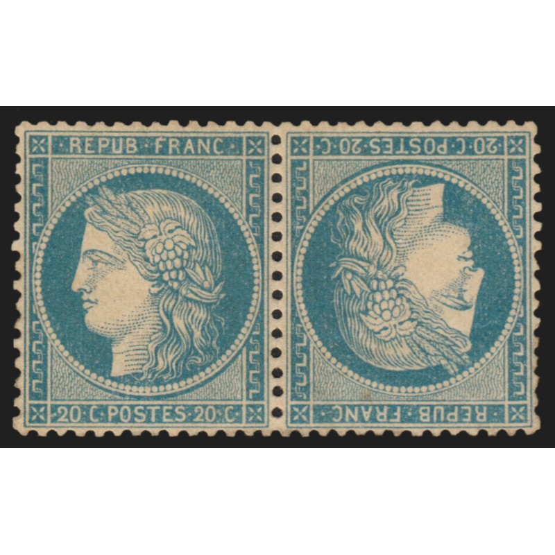 n°37d, Tête-bêche, Cérès Siège de Paris, 20c bleu, neuf * , Certificat ROUMET