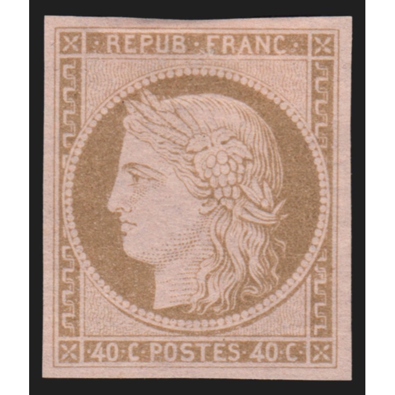 n°5, Cérès 1849, essai de couleur, 40c bistre-brun sur rose, neuf (*) - TB