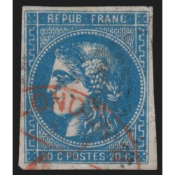 n°46B, Cérès Bordeaux, 20c bleu, Type III R2, oblitéré càd rouge LONDON - TB