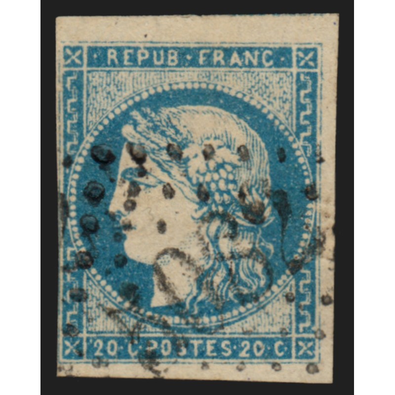 n°44A, Bordeaux, 20c bleu, Type I Report 1, oblitéré GC 5062 SETIF Algérie