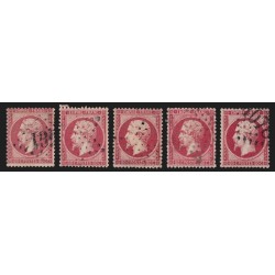 n°24 x5 nuances de couleurs, Napoléon 80c rose, oblitérés, joli nuancier - TB