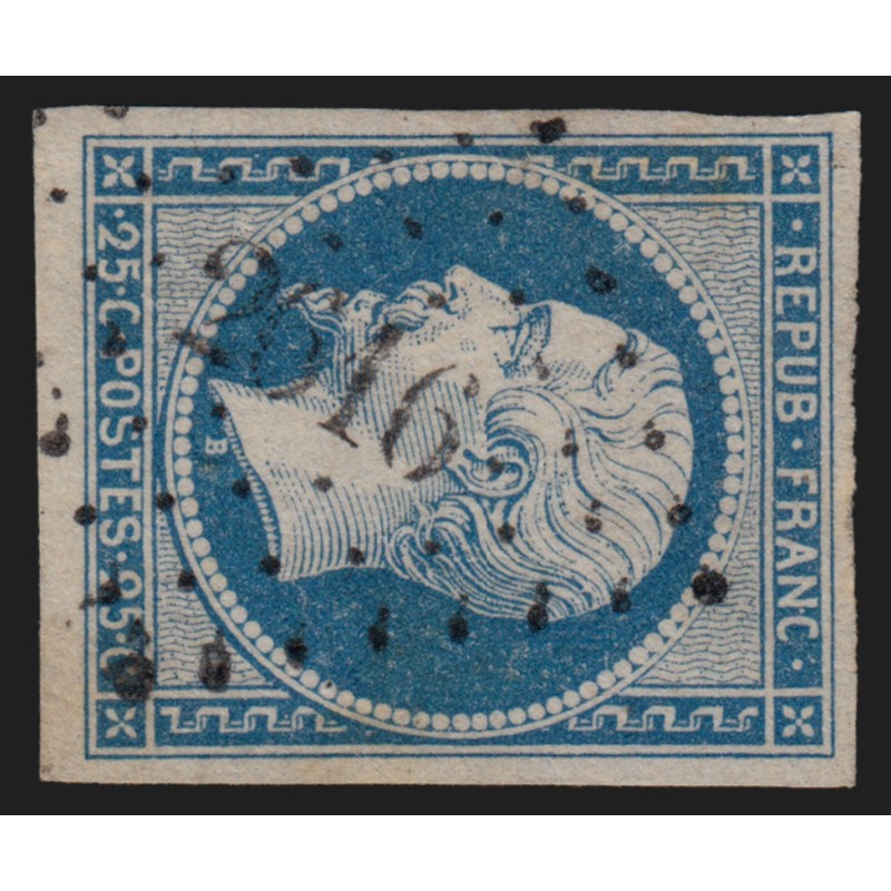 n°10, Présidence 1852, 25c bleu, oblitéré PC 2616 QUINTIN Côtes du Nord - TB