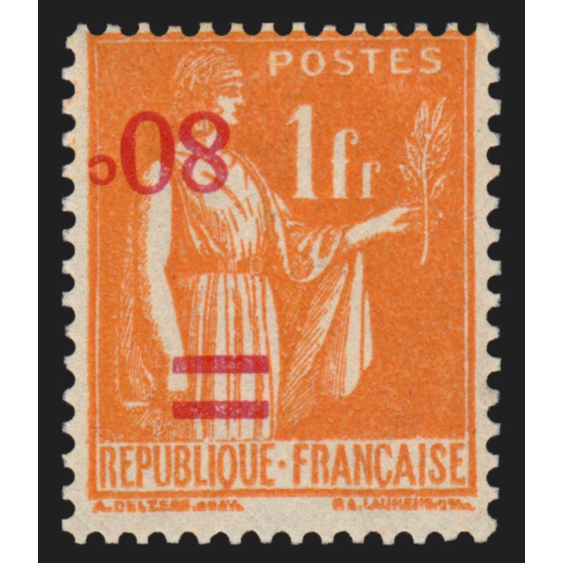 n°359b, surcharge renversée, Paix 80c/1fr orange, neuf ** SUPERBE - Certificat