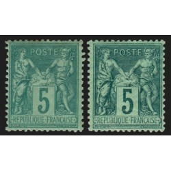 n°75, x2 nuances, Sage 5c vert, Type II, neuf * avec charnière - B/TB