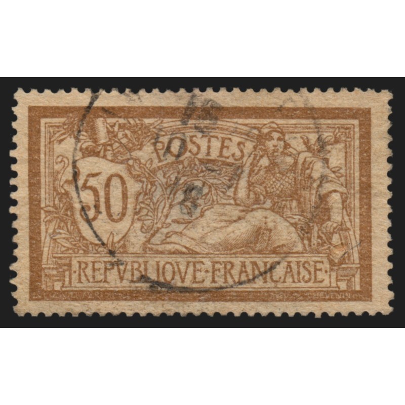 n°120c, variété "sans teinte de fond", Merson 50c brun et gris, oblitéré - B/TB