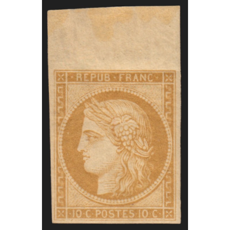 n°1f, Cérès 10c bistre-clair, réimpression de 1862, neuf * avec charnière - TB