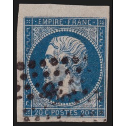 n°14A petit bord de feuille, Napoléon 20c bleu, oblitéré - SUPERBE