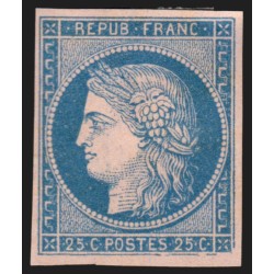 n°4, Cérès 1849, essai de couleur, 25c bleu sur rose, neuf (*) sans gomme - TB