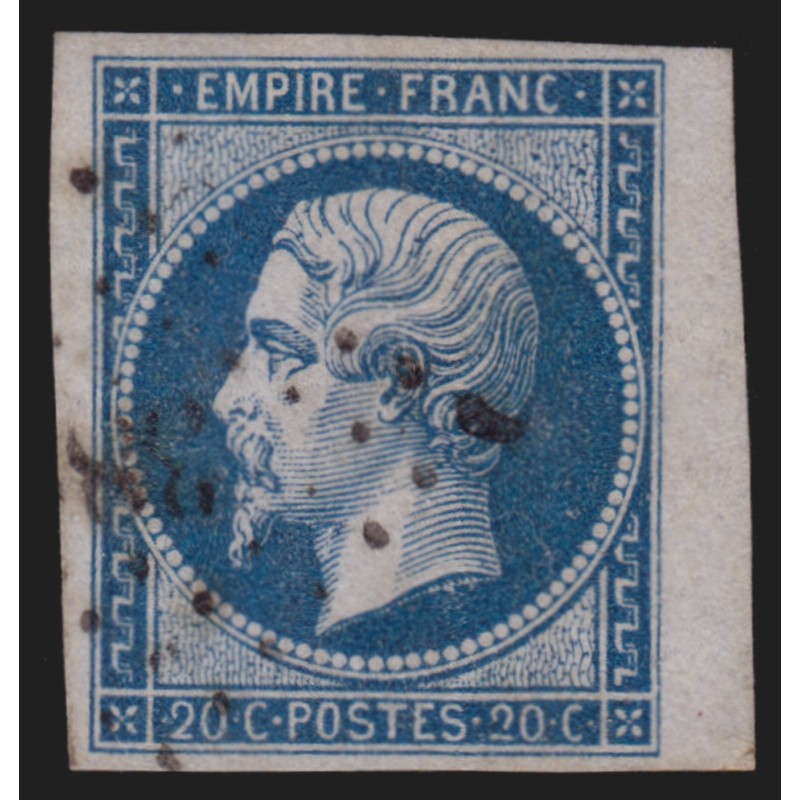 n°14A petit bord de feuille droit, Napoléon 20c bleu, oblitéré - SUPERBE