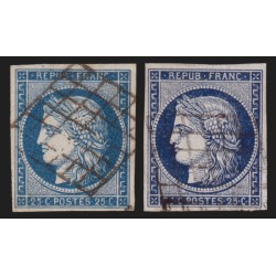 n°4/4a, Cérès 1850, 25c bleu en 2 jolies nuances, oblitérés - TB