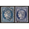 n°4/4a, Cérès 1850, 25c bleu en 2 jolies nuances, oblitérés - TB