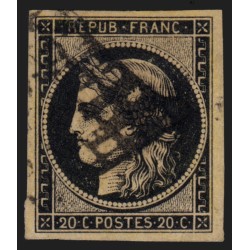 n°3, Cérès 1849, 20c noir sur jaune, oblitéré grille noire - TB