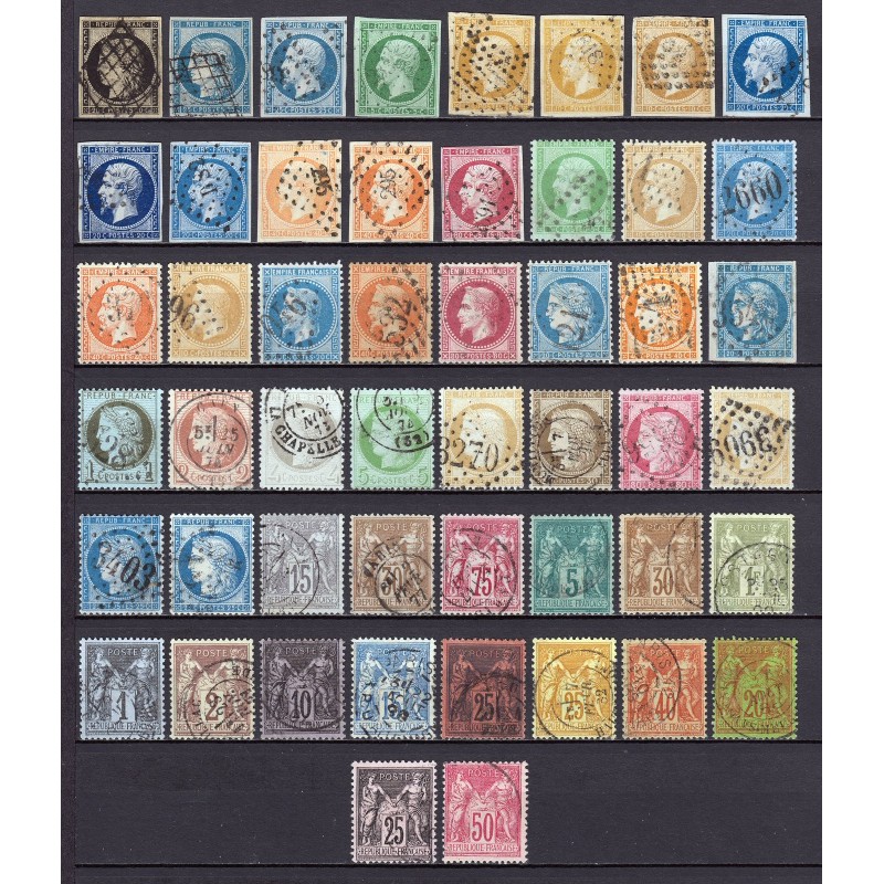 France 1849/1890 - Superbe collection 50 timbres Napoléon Cérès - TB 1er choix